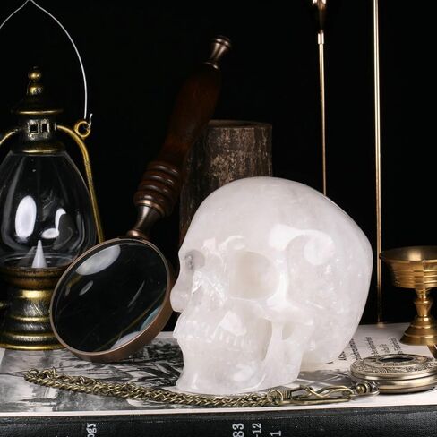 MR.SKULL جمجمة كريستال كوارتز شفافة مقاس 5.0 بوصة، واقعية للغاية، حجر شفاء كريستالي، منحوتة يدويًا من الأحجار الكريمة. (كوارتز أبيض) in Kuwait