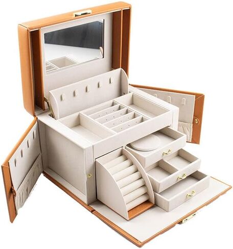 منظم مجوهرات VitaFeli 5 طبقات - صندوق مجوهرات 4 أدراج تصميم فاخر مع مقصورات متعددة الوظائف - سعة كبيرة للخواتم والأقراط والقلائد والأساور (أزرق، 5 طبقات) in Kuwait