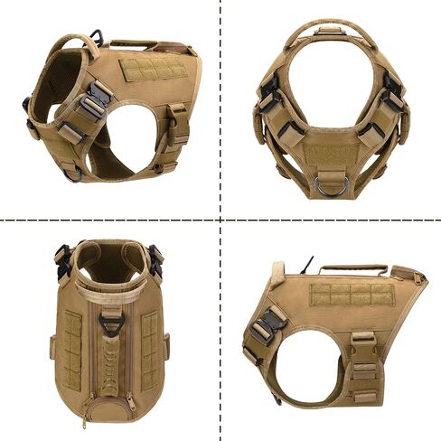 Tactical Dog Backpack Harness for Large Breed Original Design Metal Buckle Vest with Side Bags Pouches for Service Working Training (Khaki (with 2 Pouches), L) in Saudi Arabia