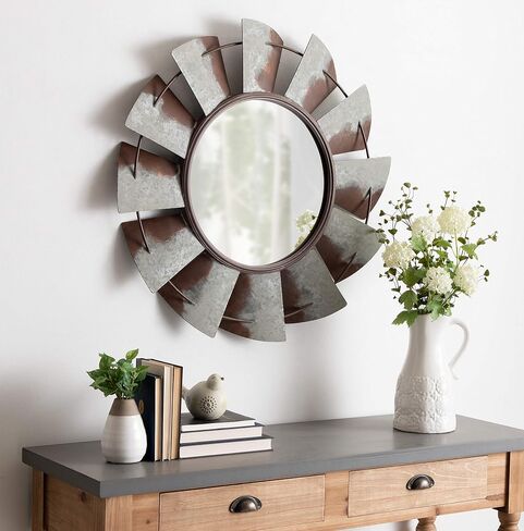 Kate and Laurel Millbrook Windmill Metal Wall Mirro, 32" Diameter, Silver in Saudi Arabia