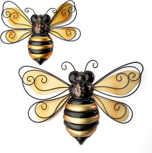 Giftcraft Metal Bee Wall Decor Set of 2, Bee Metal Wall Decor, Bee Metal Wall Art, Wall Decor for Living Room, Bedroom, Bathroom, Farmhouse, Metal Home Decor Wall Sculpture in Kuwait