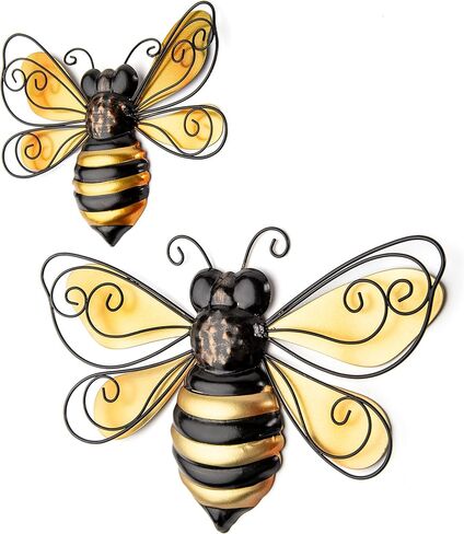 Giftcraft Metal Bee Wall Decor Set of 2, Bee Metal Wall Decor, Bee Metal Wall Art, Wall Decor for Living Room, Bedroom, Bathroom, Farmhouse, Metal Home Decor Wall Sculpture in Kuwait