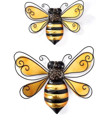 Giftcraft Metal Bee Wall Decor Set of 2, Bee Metal Wall Decor, Bee Metal Wall Art, Wall Decor for Living Room, Bedroom, Bathroom, Farmhouse, Metal Home Decor Wall Sculpture in Kuwait