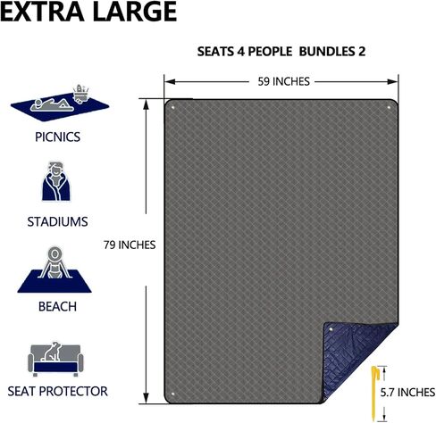 Waterproof Outdoor Blankets for Sports Events,Picnic,Camping Hiking and Travel(Navy&Grey) in Kuwait