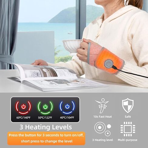 فانوير لفافة معصم حرارية لتخفيف الام التهاب المفاصل، وسادة تدفئة كهربائية للمعصم للنفق الرسغي والتهاب الاوتار والمعصم وآلام المفاصل وتسخين سريع 10 ثوان لليد اليسرى واليمنى in Kuwait