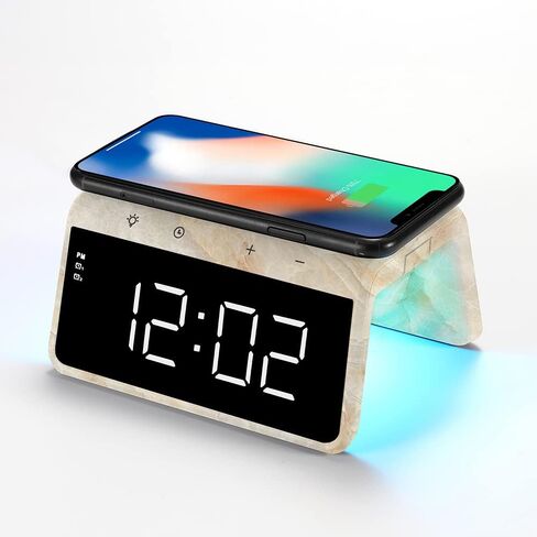 ساعة منبه رقمية PowerTrio ثنائية الوضع من Limitless مع شاحن لاسلكي وإضاءة LED ذات 9 أوضاع (أزرق رقيق) in Kuwait