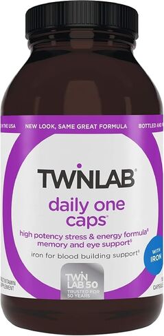 Twinlab Daily One Caps with Iron - Daily Multivitamin for Women & Men with 26 Essential Vitamins and Minerals - Vitamins for Energy, Immune Support, Stress Relief, Mood Boost, Eye Health, 180 Caps in Saudi Arabia