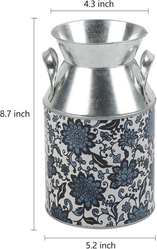 PHILPETY شابي شيك أنيق مصمم علبة حليب مجلفن بلمسة نهائية معدنية مزهرية ريفية بدائية حامل زهور مزخرف، 8.7 بوصة ارتفاع in Kuwait