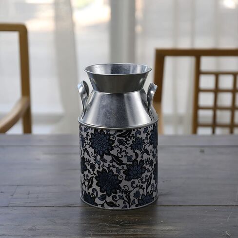 PHILPETY شابي شيك أنيق مصمم علبة حليب مجلفن بلمسة نهائية معدنية مزهرية ريفية بدائية حامل زهور مزخرف، 8.7 بوصة ارتفاع in Kuwait