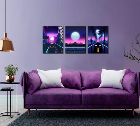 قماش كبير جدار الفن لغرفة المعيشة حجم كبير 20x30inchx3 لوحة مؤطرة الأرجواني جدار ديكور ملصقات باردة النساء الصبي في سن المراهقة غرفة ديكور غرفة نوم ديكور للرجال الفتيات مكتب ديكور للنساء الرجال الرجعية خمر in Saudi Arabia