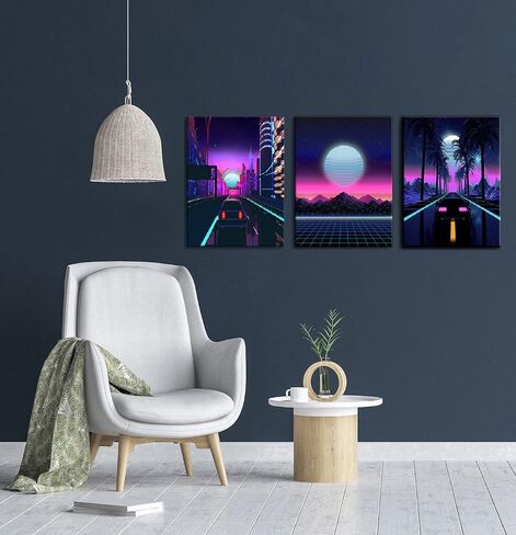 قماش كبير جدار الفن لغرفة المعيشة حجم كبير 20x30inchx3 لوحة مؤطرة الأرجواني جدار ديكور ملصقات باردة النساء الصبي في سن المراهقة غرفة ديكور غرفة نوم ديكور للرجال الفتيات مكتب ديكور للنساء الرجال الرجعية خمر in Saudi Arabia