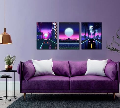 قماش كبير جدار الفن لغرفة المعيشة حجم كبير 20x30inchx3 لوحة مؤطرة الأرجواني جدار ديكور ملصقات باردة النساء الصبي في سن المراهقة غرفة ديكور غرفة نوم ديكور للرجال الفتيات مكتب ديكور للنساء الرجال الرجعية خمر in Saudi Arabia