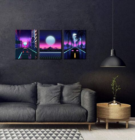 قماش كبير جدار الفن لغرفة المعيشة حجم كبير 20x30inchx3 لوحة مؤطرة الأرجواني جدار ديكور ملصقات باردة النساء الصبي في سن المراهقة غرفة ديكور غرفة نوم ديكور للرجال الفتيات مكتب ديكور للنساء الرجال الرجعية خمر in Saudi Arabia