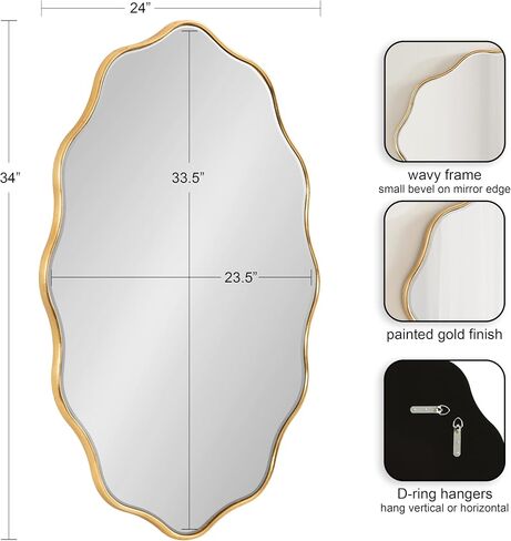 Kate and Laurel Viona Modern Scalloped Oval Mirror, 24 x 34, Gold, Decorative Round Wall Mirror with Unique Rippled Edge and a Glamorous Gold Finish in Saudi Arabia