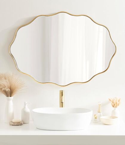 Kate and Laurel Viona Modern Scalloped Oval Mirror, 24 x 34, Gold, Decorative Round Wall Mirror with Unique Rippled Edge and a Glamorous Gold Finish in Saudi Arabia