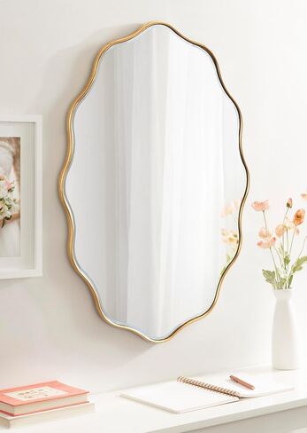 Kate and Laurel Viona Modern Scalloped Oval Mirror, 24 x 34, Gold, Decorative Round Wall Mirror with Unique Rippled Edge and a Glamorous Gold Finish in Saudi Arabia