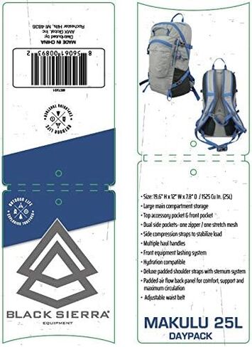 بلاك سييرا للمعدات شنطة ظهر خفيفة الوزن 25 لتر للمشي لمسافات طويلة والتخييم، مقاومة للماء مع احزمة كتف مبطنة ولوحة خلفية جيدة التهوية للراحة والدعم in Kuwait