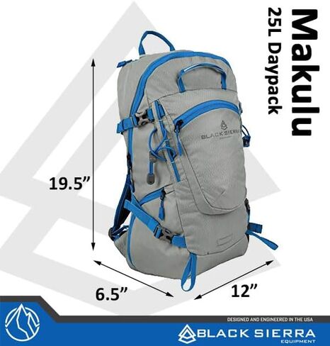 بلاك سييرا للمعدات شنطة ظهر خفيفة الوزن 25 لتر للمشي لمسافات طويلة والتخييم، مقاومة للماء مع احزمة كتف مبطنة ولوحة خلفية جيدة التهوية للراحة والدعم in Kuwait