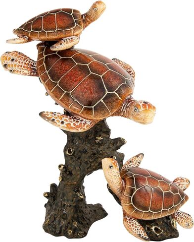 Sea Turtle Statue Triple Turtles Swimming on a Coral Reef Base Sea Coral Decor for Home Tabletop Collection (Green) in Saudi Arabia