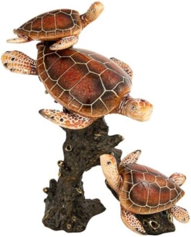 Sea Turtle Statue Triple Turtles Swimming on a Coral Reef Base Sea Coral Decor for Home Tabletop Collection (Green) in Saudi Arabia