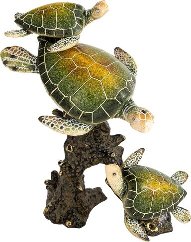 Sea Turtle Statue Triple Turtles Swimming on a Coral Reef Base Sea Coral Decor for Home Tabletop Collection (Green) in Saudi Arabia