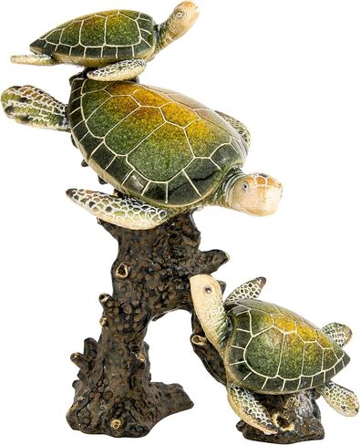 Sea Turtle Statue Triple Turtles Swimming on a Coral Reef Base Sea Coral Decor for Home Tabletop Collection (Green) in Saudi Arabia