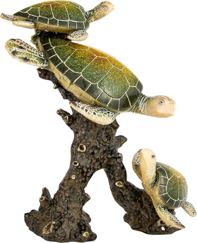 Sea Turtle Statue Triple Turtles Swimming on a Coral Reef Base Sea Coral Decor for Home Tabletop Collection (Green) in Saudi Arabia