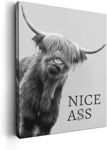 Kasluolo Highland Cow Bathroom Decor Wall Art Funny Cow Picture Farmhouse Cattle Black and White Bathroom Painting Wall Décor for Bathroom Toilet Framed Artwork 12x16 inch in Saudi Arabia