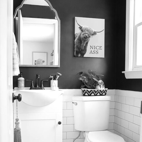 Kasluolo Highland Cow Bathroom Decor Wall Art Funny Cow Picture Farmhouse Cattle Black and White Bathroom Painting Wall Décor for Bathroom Toilet Framed Artwork 12x16 inch in Saudi Arabia