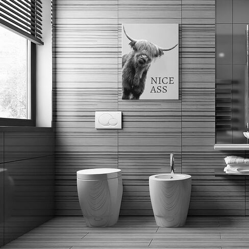 Kasluolo Highland Cow Bathroom Decor Wall Art Funny Cow Picture Farmhouse Cattle Black and White Bathroom Painting Wall Décor for Bathroom Toilet Framed Artwork 12x16 inch in Saudi Arabia