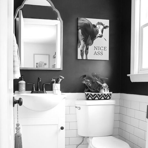 Kasluolo Highland Cow Bathroom Decor Wall Art Funny Cow Picture Farmhouse Cattle Black and White Bathroom Painting Wall Décor for Bathroom Toilet Framed Artwork 12x16 inch in Saudi Arabia