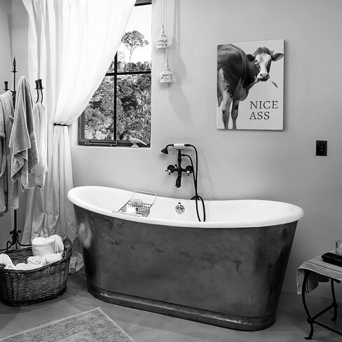 Kasluolo Highland Cow Bathroom Decor Wall Art Funny Cow Picture Farmhouse Cattle Black and White Bathroom Painting Wall Décor for Bathroom Toilet Framed Artwork 12x16 inch in Saudi Arabia