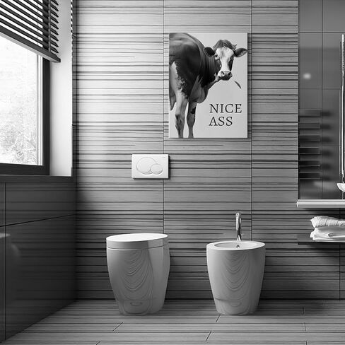 Kasluolo Highland Cow Bathroom Decor Wall Art Funny Cow Picture Farmhouse Cattle Black and White Bathroom Painting Wall Décor for Bathroom Toilet Framed Artwork 12x16 inch in Saudi Arabia