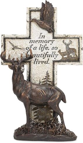 Napco Deer Cross Bronze Tone and Ivory 12.5 Inches Polyresin Sentimental Memorial Plaque in Kuwait