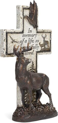 Napco Deer Cross Bronze Tone and Ivory 12.5 Inches Polyresin Sentimental Memorial Plaque in Kuwait