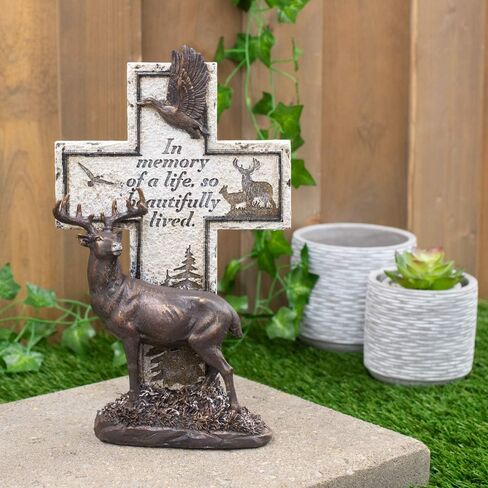Napco Deer Cross Bronze Tone and Ivory 12.5 Inches Polyresin Sentimental Memorial Plaque in Kuwait