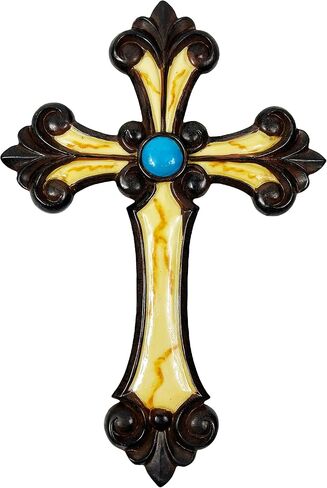 Urbalabs Western Wall Cross Marble Look Teal Gem Stone Rustic Cowboy Religious 9.5 Wall Hanging Cross Country Wall Decor Room Decoration for Office Church Home Faith Love (Marble Teal) in Kuwait