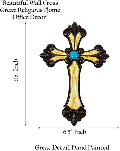 Urbalabs Western Wall Cross Marble Look Teal Gem Stone Rustic Cowboy Religious 9.5 Wall Hanging Cross Country Wall Decor Room Decoration for Office Church Home Faith Love (Marble Teal) in Kuwait