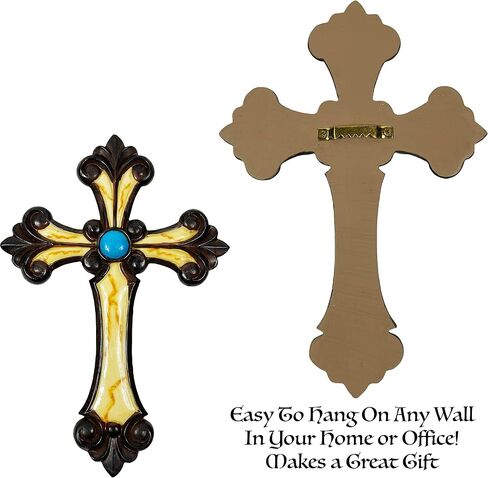 Urbalabs Western Wall Cross Marble Look Teal Gem Stone Rustic Cowboy Religious 9.5 Wall Hanging Cross Country Wall Decor Room Decoration for Office Church Home Faith Love (Marble Teal) in Kuwait