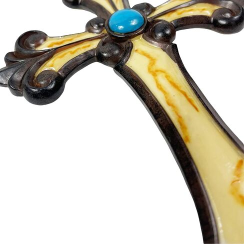 Urbalabs Western Wall Cross Marble Look Teal Gem Stone Rustic Cowboy Religious 9.5 Wall Hanging Cross Country Wall Decor Room Decoration for Office Church Home Faith Love (Marble Teal) in Kuwait