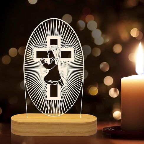 YuanDian Baptism Gift for Girls, Wooden Lamp Cross Night Light, Kids Decoration Novelty Lamp USB Power Bedroom Decor Christening Dedication Gift Godparents Gifts for Baptism in Saudi Arabia