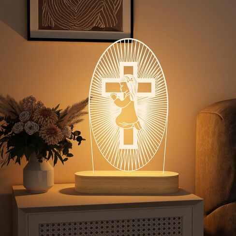 YuanDian Baptism Gift for Girls, Wooden Lamp Cross Night Light, Kids Decoration Novelty Lamp USB Power Bedroom Decor Christening Dedication Gift Godparents Gifts for Baptism in Saudi Arabia