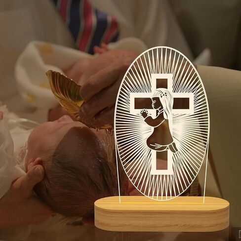 YuanDian Baptism Gift for Girls, Wooden Lamp Cross Night Light, Kids Decoration Novelty Lamp USB Power Bedroom Decor Christening Dedication Gift Godparents Gifts for Baptism in Saudi Arabia
