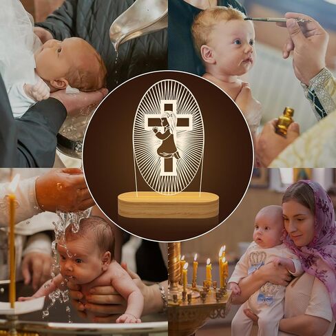 YuanDian Baptism Gift for Girls, Wooden Lamp Cross Night Light, Kids Decoration Novelty Lamp USB Power Bedroom Decor Christening Dedication Gift Godparents Gifts for Baptism in Saudi Arabia