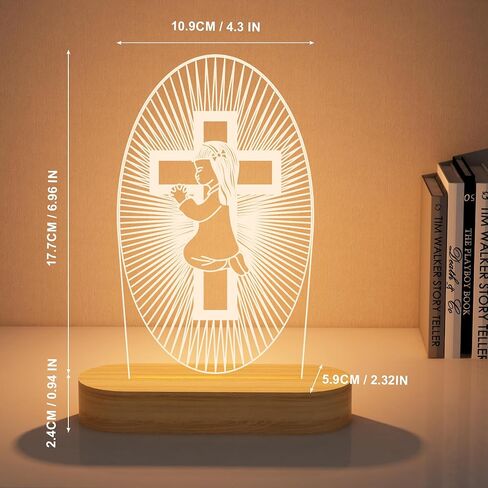 YuanDian Baptism Gift for Girls, Wooden Lamp Cross Night Light, Kids Decoration Novelty Lamp USB Power Bedroom Decor Christening Dedication Gift Godparents Gifts for Baptism in Saudi Arabia
