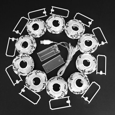 JYWJ ساكورا (الكرز) زهور بيضاء اللون صيني/ياباني من القماش الصغير/مصباح 3 بوصة قطر سلسلة ضوء LED طول 78.7 بوصة 2-AA بطارية تعمل بالطاقة وشاحن USB هدية للأطفال (أحمر) in Kuwait