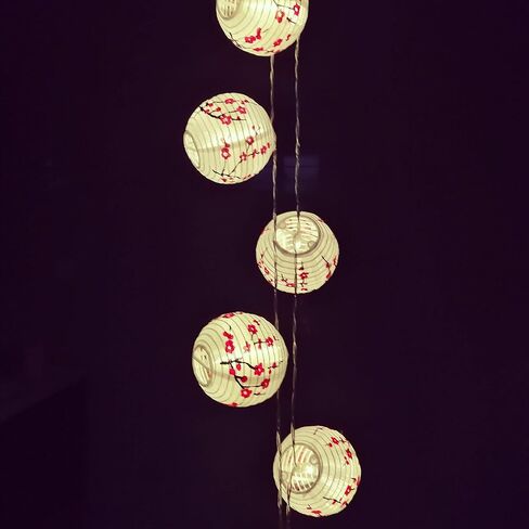 JYWJ ساكورا (الكرز) زهور بيضاء اللون صيني/ياباني من القماش الصغير/مصباح 3 بوصة قطر سلسلة ضوء LED طول 78.7 بوصة 2-AA بطارية تعمل بالطاقة وشاحن USB هدية للأطفال (أحمر) in Kuwait