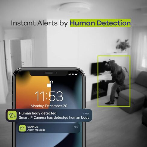 كاميرا SANNCE IP كاميرا أمان ذكية قابلة للإمالة واي فاي، كاميرا 1080 بكسل داخلية للحيوانات الأليفة وكاميرا 360 درجة مع صوت ثنائي الاتجاه، كشف الحركة البشرية، إنذار بلمسة واحدة، تخزين بطاقة Cloud وSD، تعمل مع Alexa in Kuwait