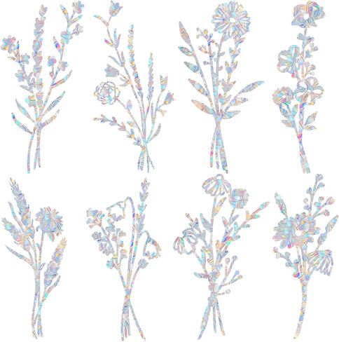 8 PCS Flower Window Clings for Bird Strikes - Anti-Collision Window Decals to Save Birds from Window Collisions,Non Adhesive Reusable Vinyl Rainbow Window Stickers,B in Saudi Arabia