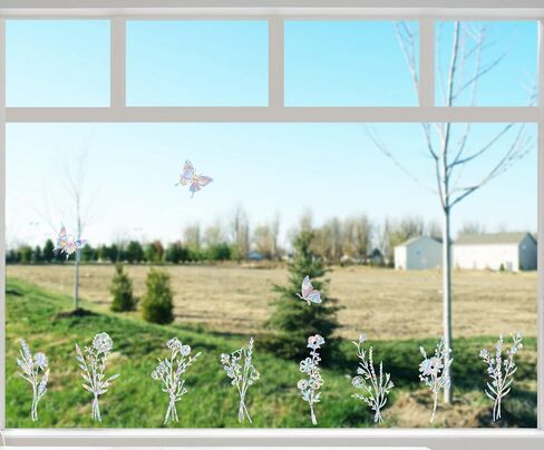 8 PCS Flower Window Clings for Bird Strikes - Anti-Collision Window Decals to Save Birds from Window Collisions,Non Adhesive Reusable Vinyl Rainbow Window Stickers,B in Saudi Arabia